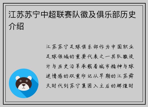江苏苏宁中超联赛队徽及俱乐部历史介绍